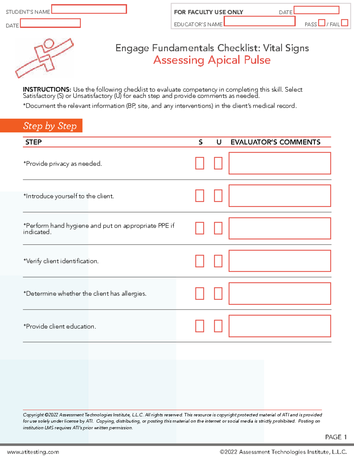 Skills Checklist: Vital Signs & Apical Pulse Assessment - Studocu