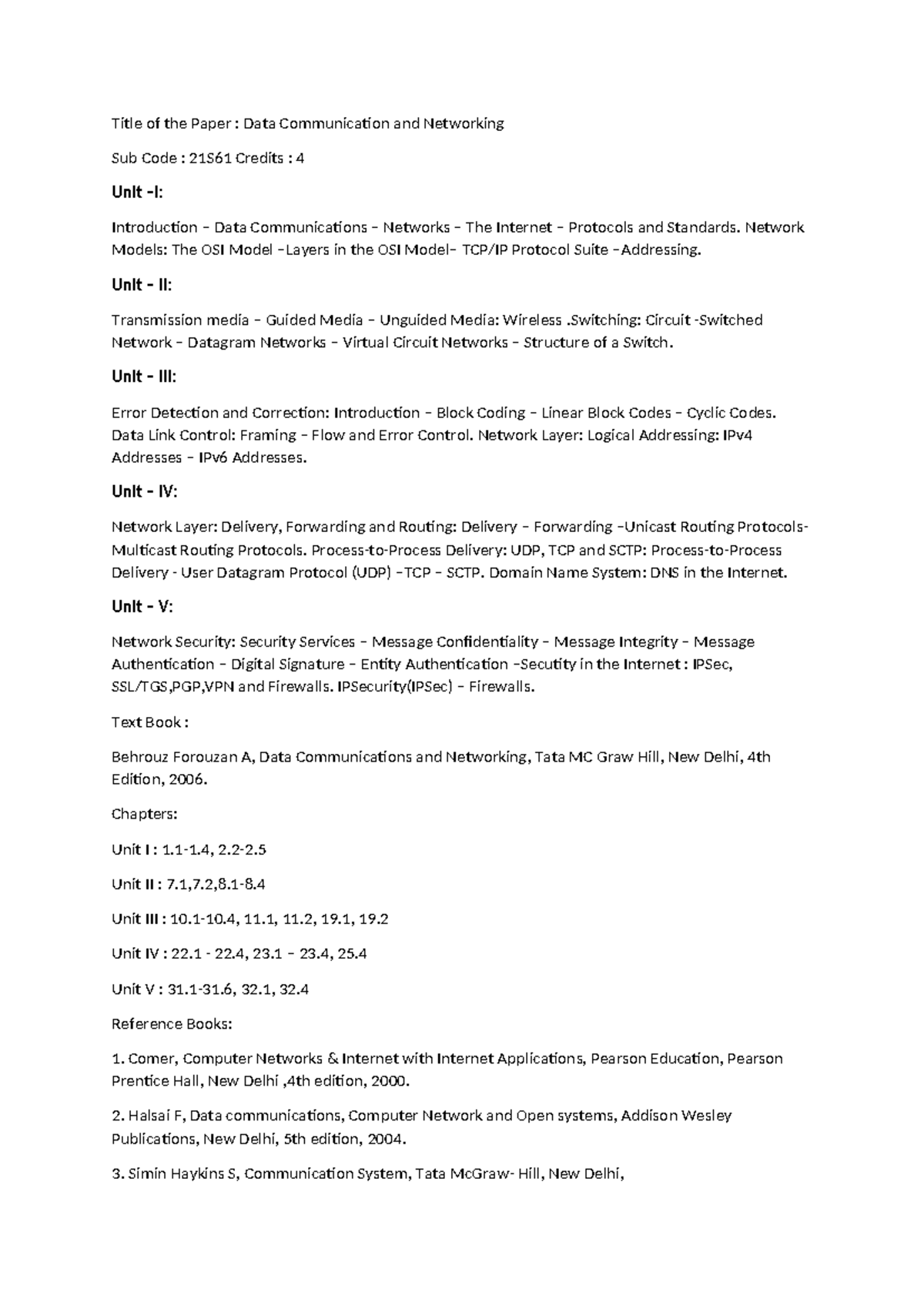 Dcn syllabus - Title of the Paper : Data Communication and Networking ...
