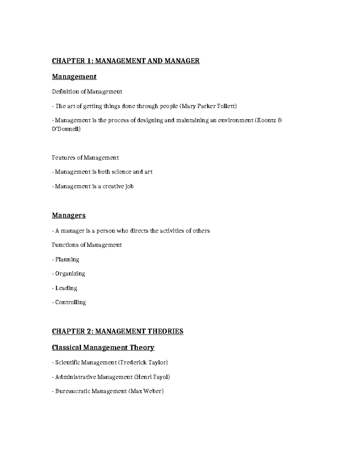 Management Full Review: Key Concepts and Theories - Studocu