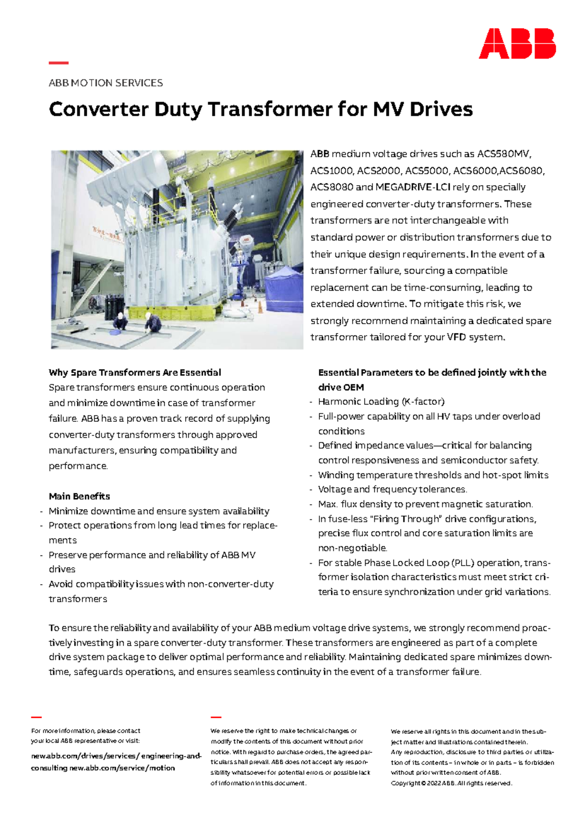 ABB MOTION SERVICES: Spare Transformer for MV Drives - Studocu