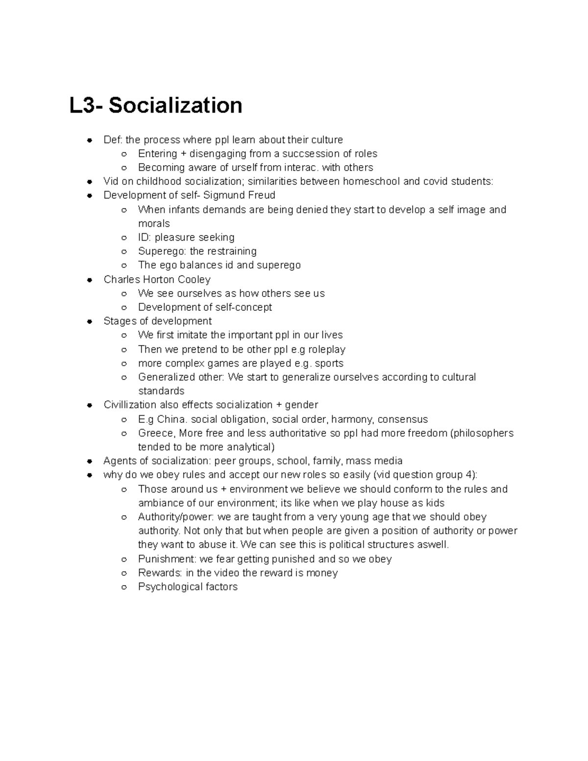 Soc 101 Lecture 3: Socialization and Development Theories - Studocu