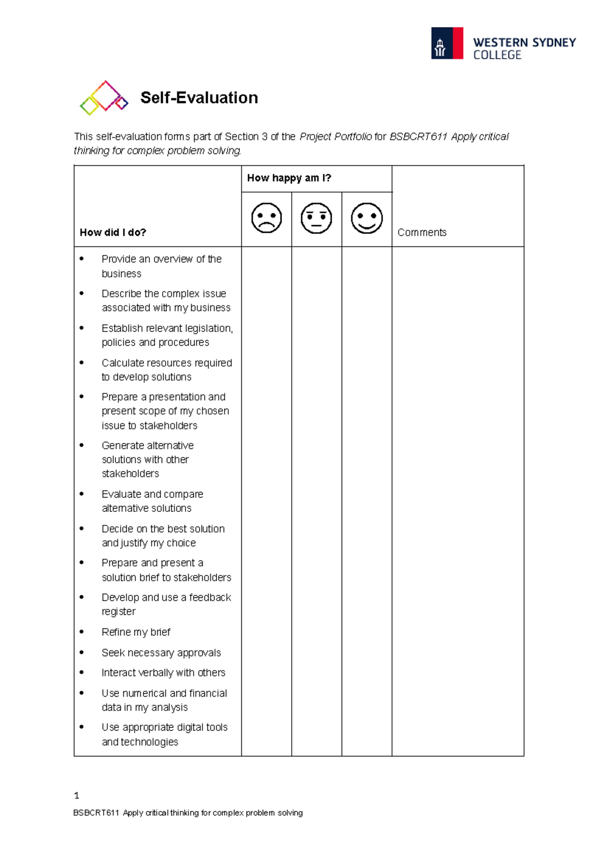 BSBCRT611 Self-Evaluation: Insights on Critical Problem Solving ...