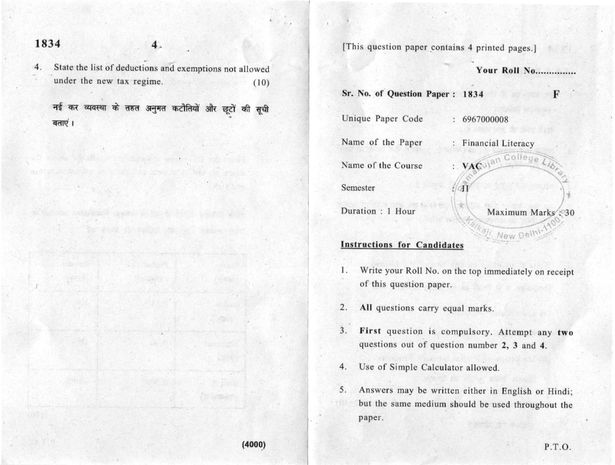 VAC Financial Literacy Sem 2: Past Year Questions (PYQ) - Studocu