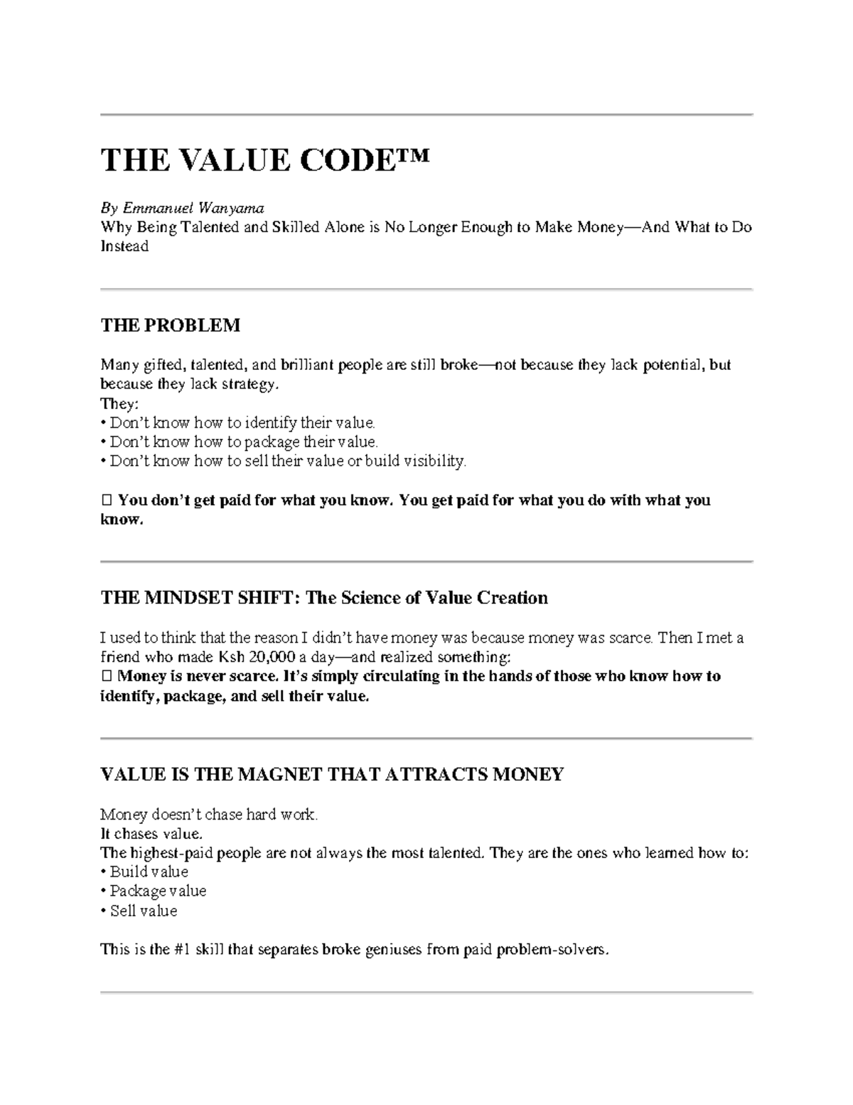 THE VALUE CODE: Strategies for Monetizing Your Skills and Talents - Studocu