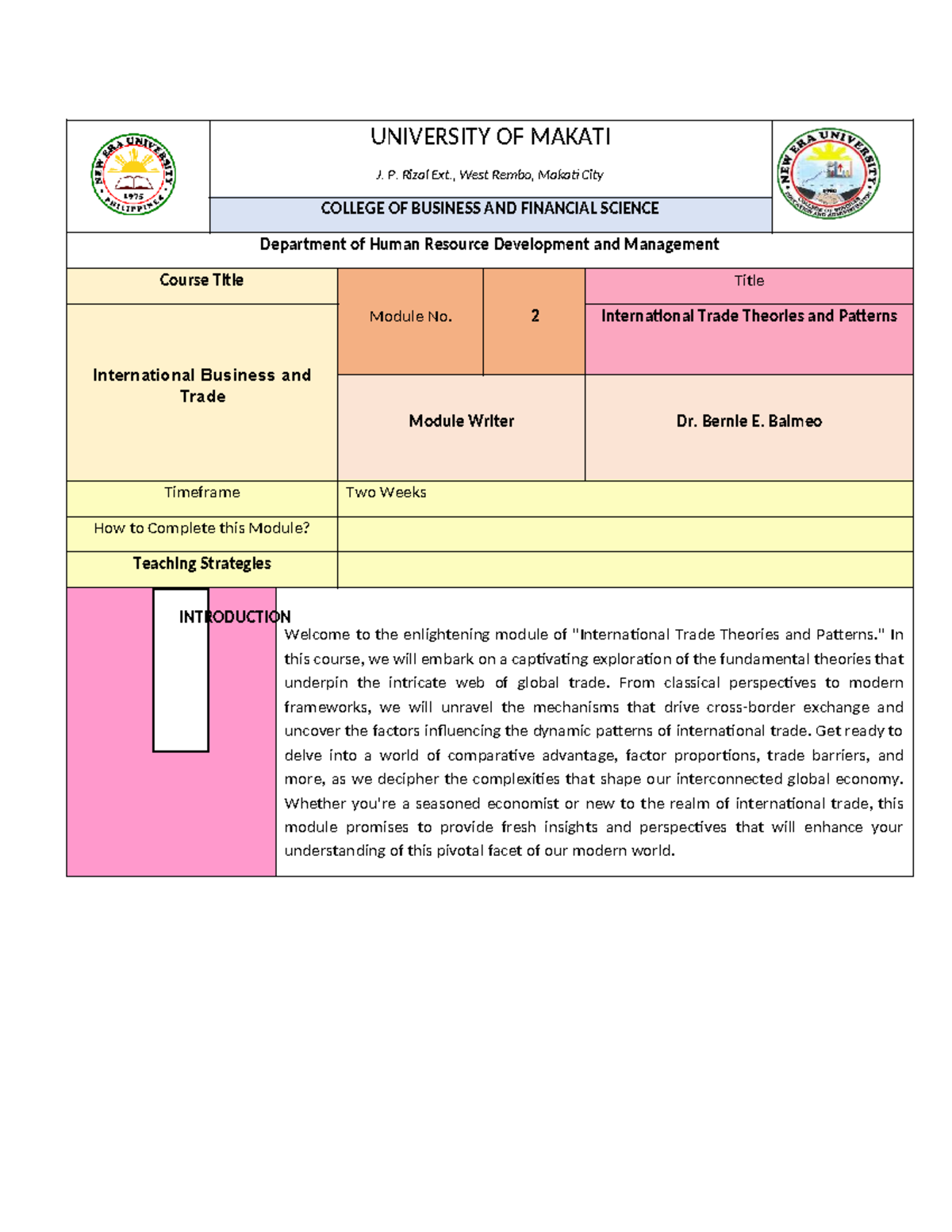 Module 2: International Trade Theories & Patterns (IB 101) - Studocu