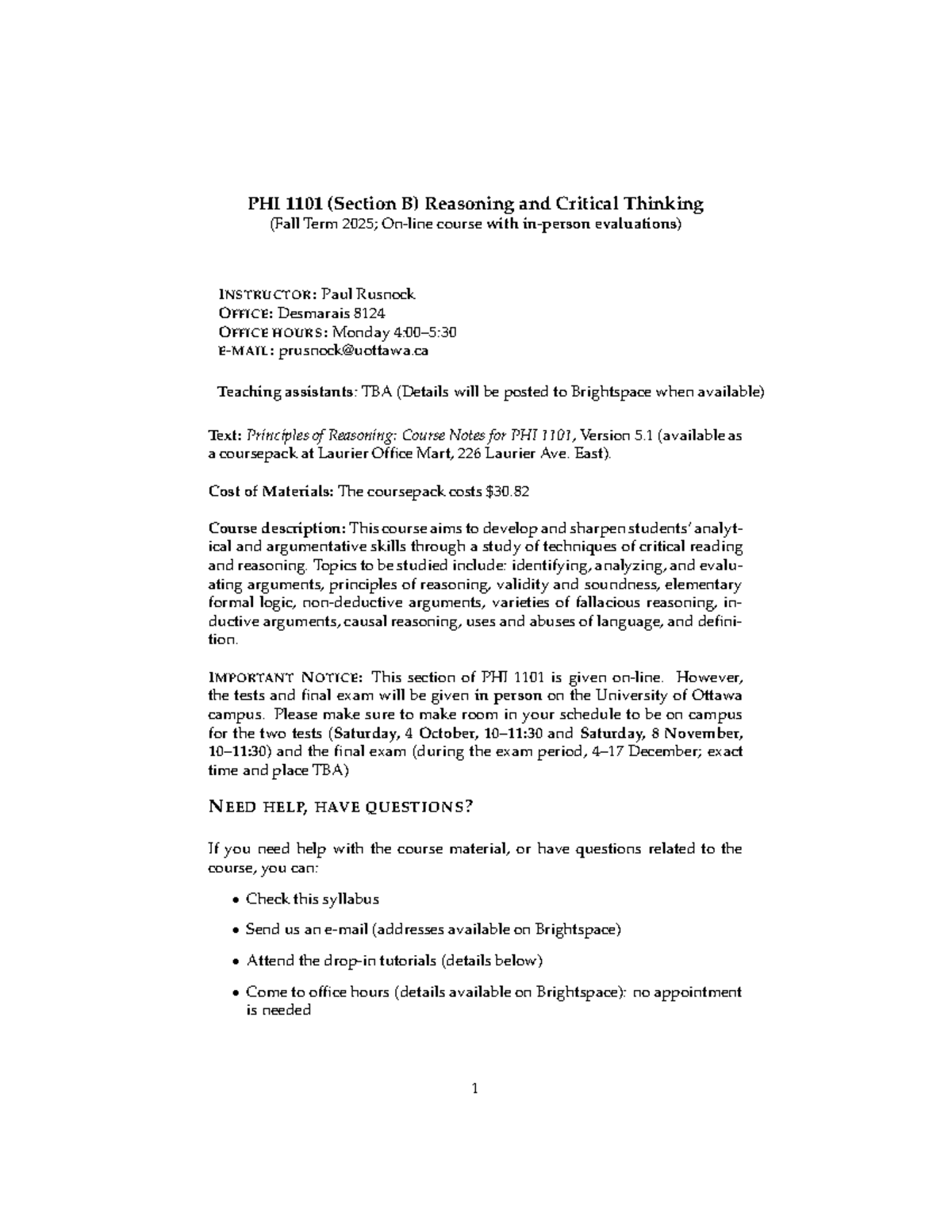 PHI 1101 Syllabus: Reasoning & Critical Thinking Overview (Fall) - Studocu