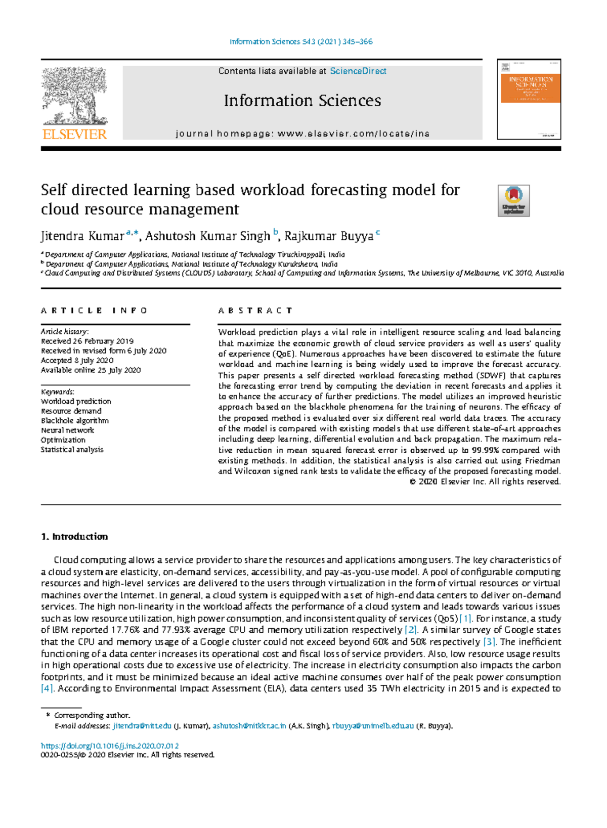 Self directed learning based workload forecasting model for cloud ...