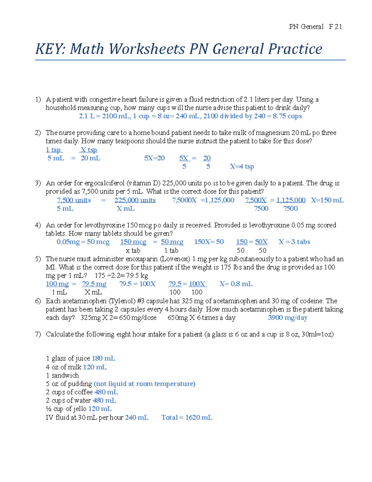 PN General Practice F 21 - KEY: Math Worksheets PN General Practice A ...