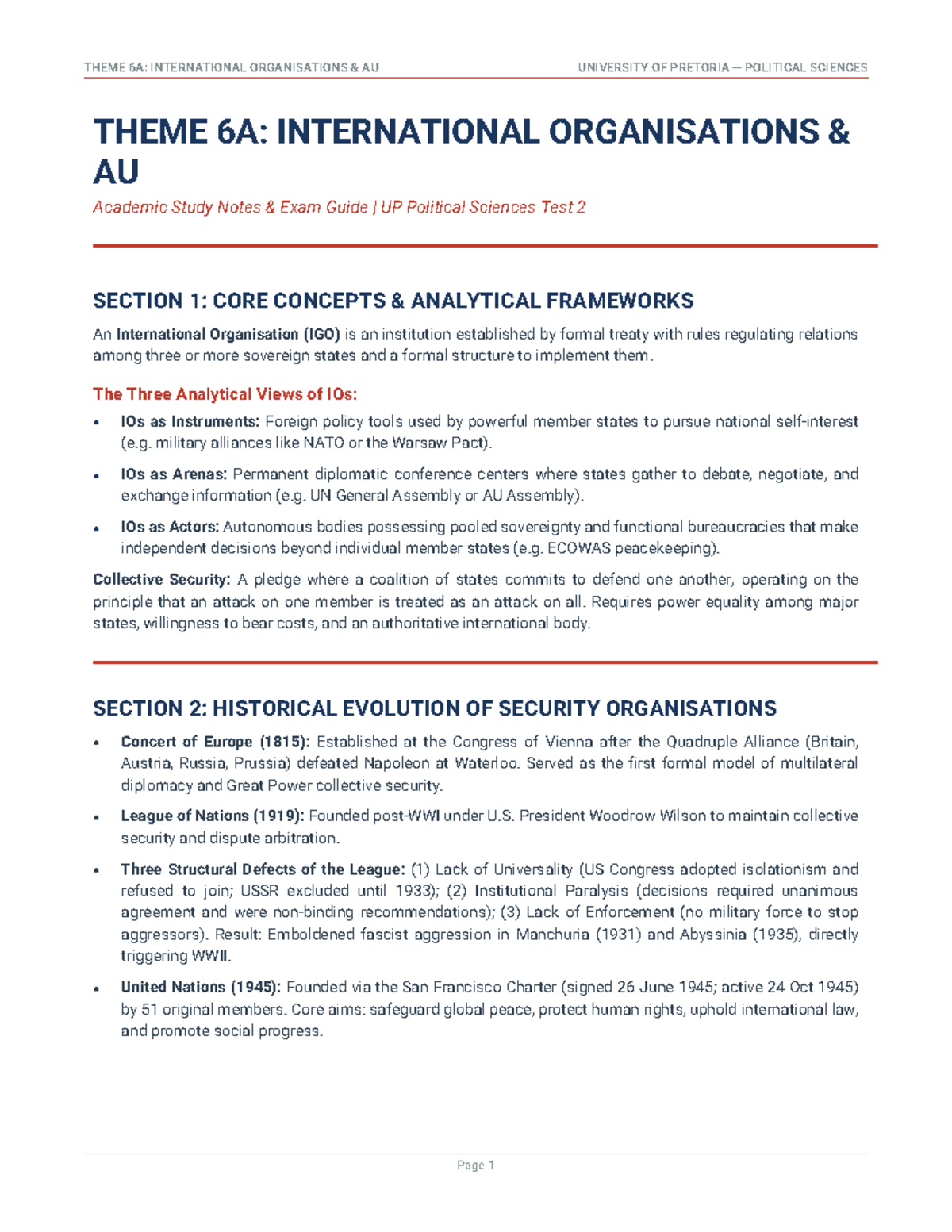 International Organisations AU: Study Notes for Political Sciences Test ...