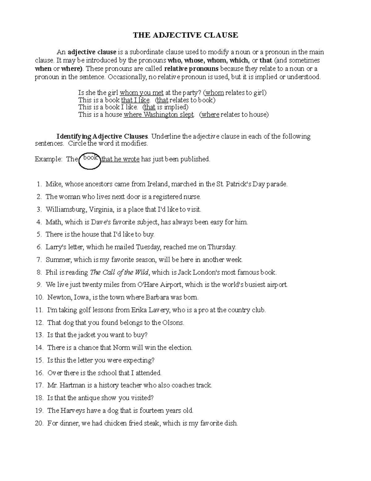 Adjective Clause Exercise: Identifying Antecedents and Modifiers - Studocu