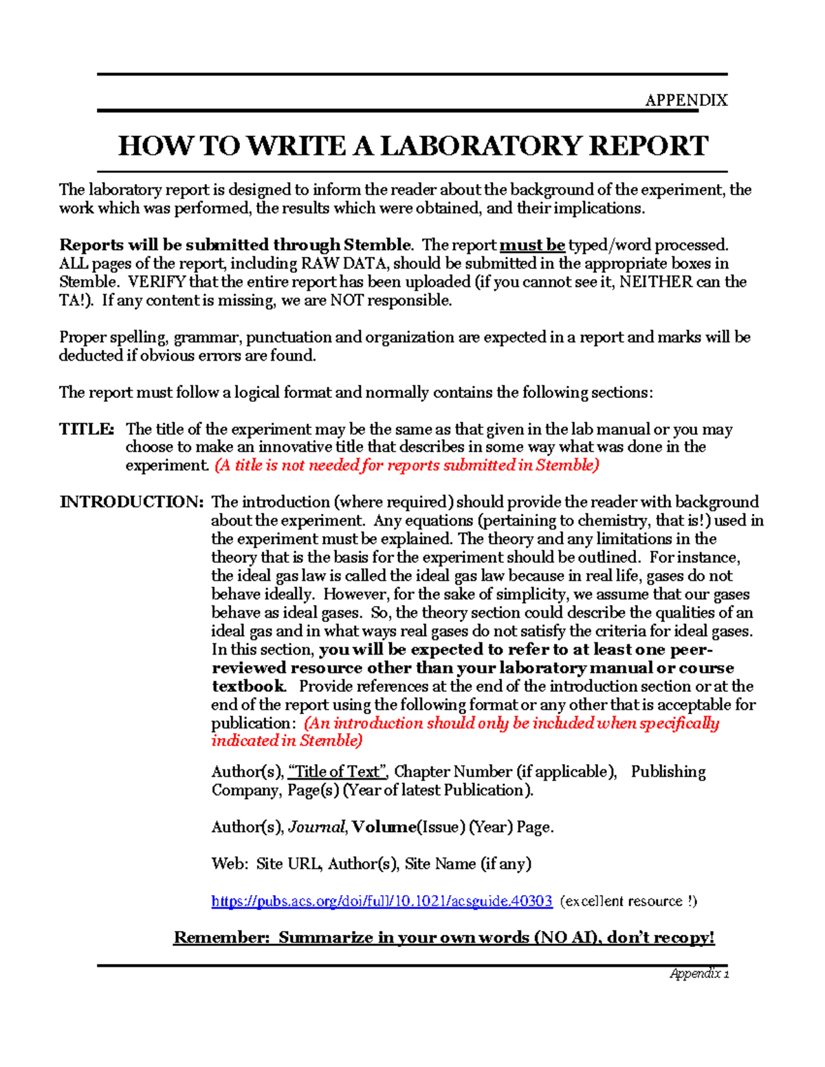 Appendix 1242 - Guide to Writing a Laboratory Report - Studocu