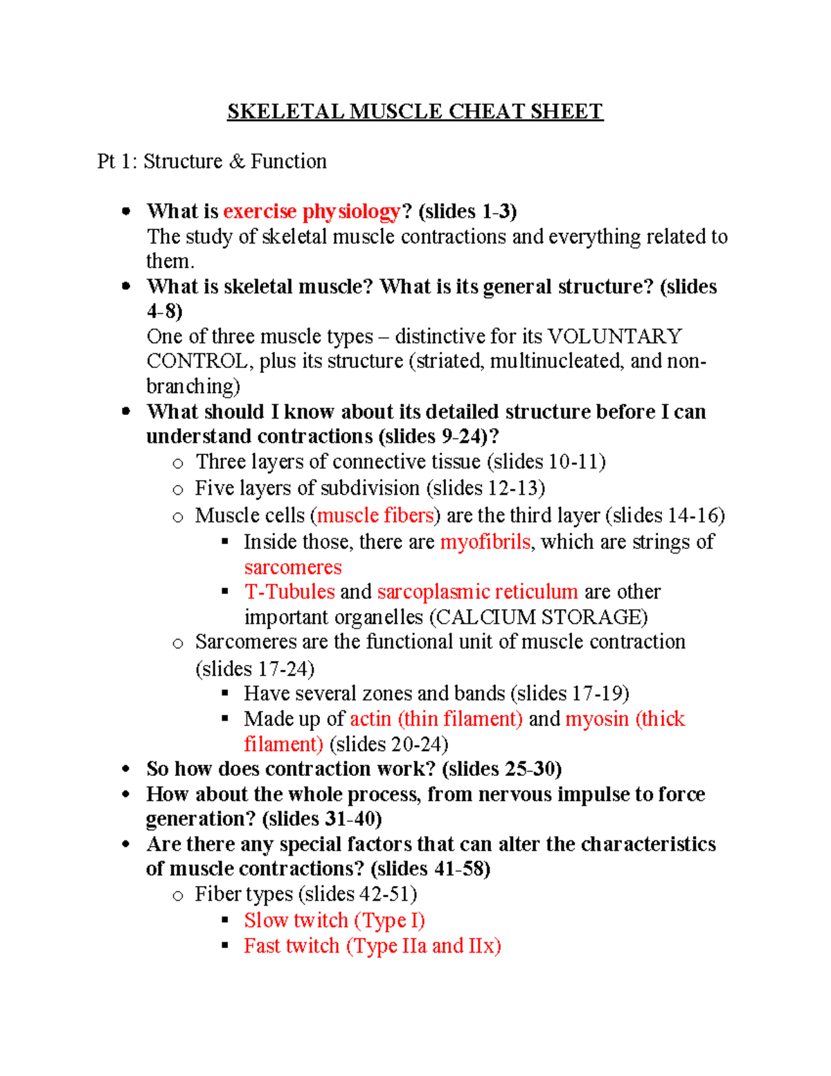 Muscle Physiology Cheat Sheet 2: Structure, Function & Training - Studocu