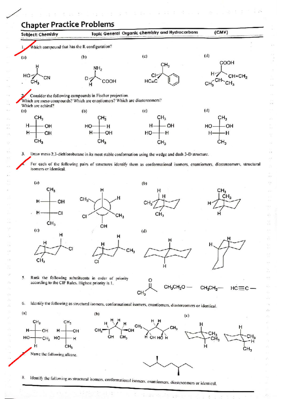 Chemistry Chapter Practice Problems (CMV) - General Organic Chemistry ...