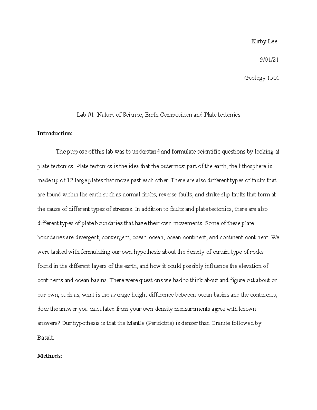 Geology 1501 Lab Report #1: Exploring Earth Composition & Plate ...