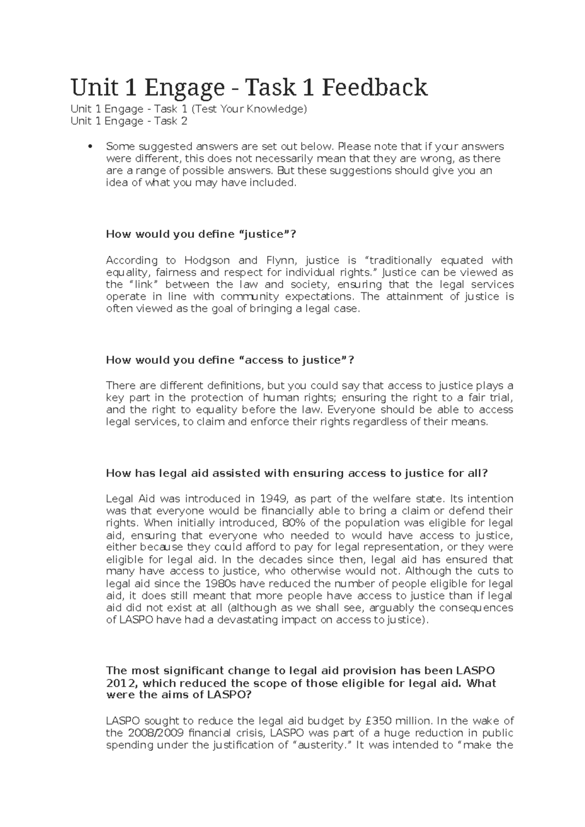 Access to Justice Unit 1 - Enagage Task 1 (Feedback) - Unit 1 Engage ...