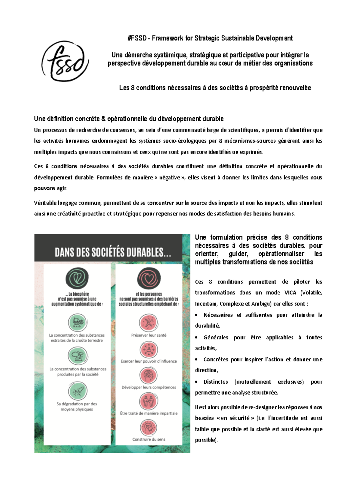 #FSSD - Comprendre les 8 Conditions pour une Durabilité Durable - Studocu