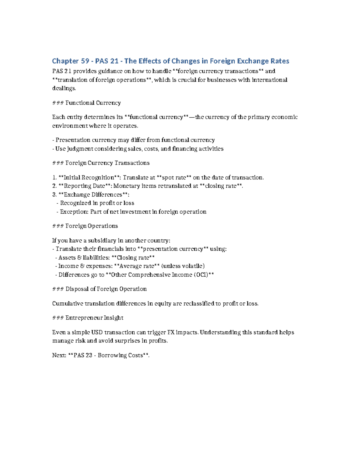Chapter 59 - PAS 21: Effects of Changes in Foreign Exchange Rates - Studocu