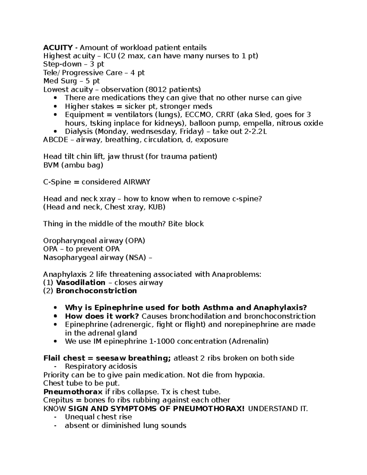 Acuity levels and patient management in critical care settings (NURS ...