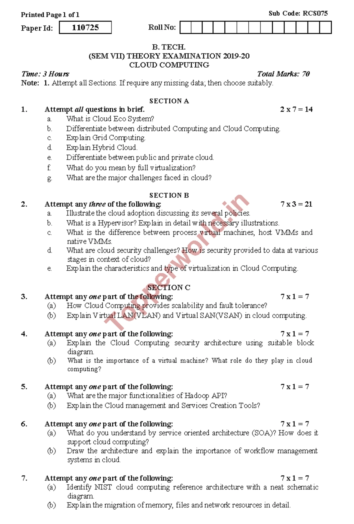 Cloud Computing Theory Exam Notes RCS B.Tech VII Sem 2020 - Studocu