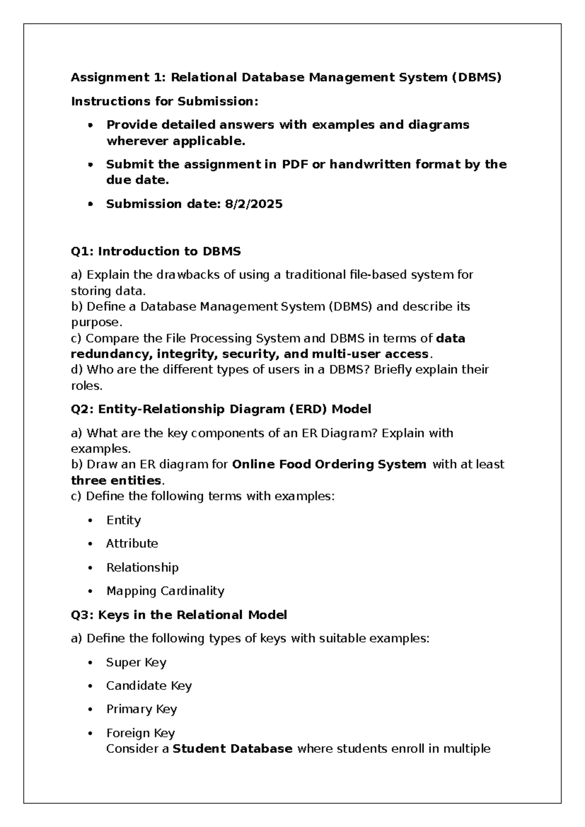 Assignment 1 - Submit the assignment in PDF or handwritten format by ...