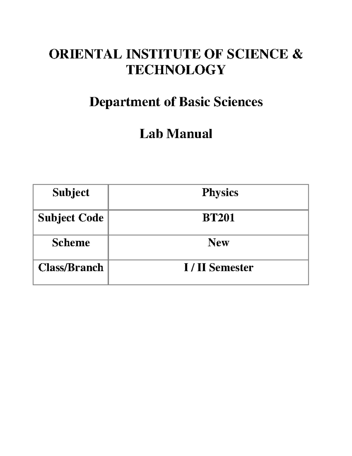 Physics BT Lab Manual for I/II Semester Experiments - Studocu