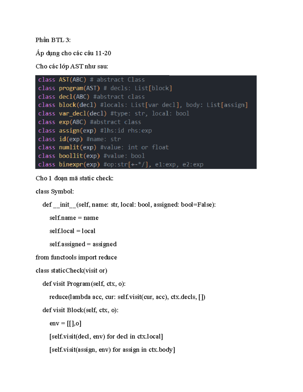 Final Exam 2023: Static Check and AST Analysis for AST Classes - Studocu