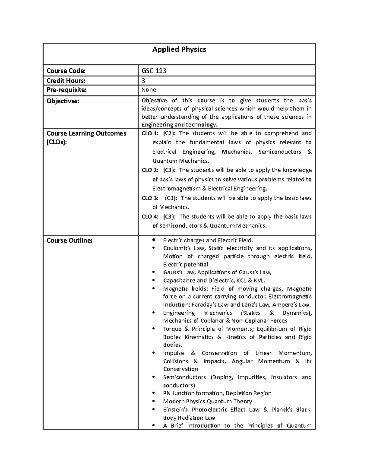 Applied Physics-1 - Grade: B+ - Applied Physics Course Code: Credit ...