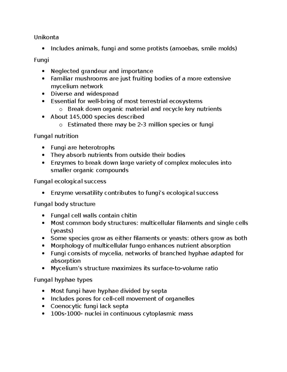 Fungi - notes - Unikonta Includes animals, fungi and some protists ...