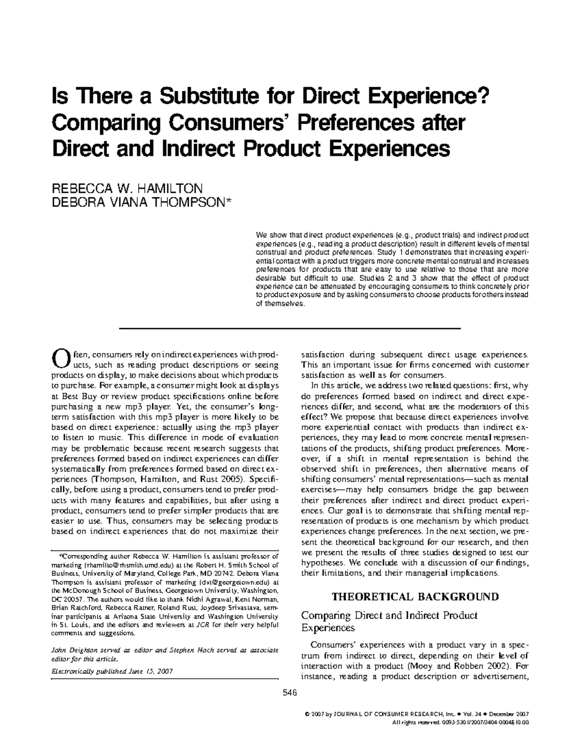 Comparing Direct and Indirect Product Experiences - Studeersnel