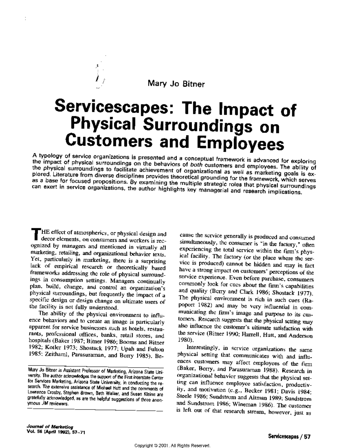 **Service Scape: An Analysis of Bitner's 1992 Framework** - Studocu