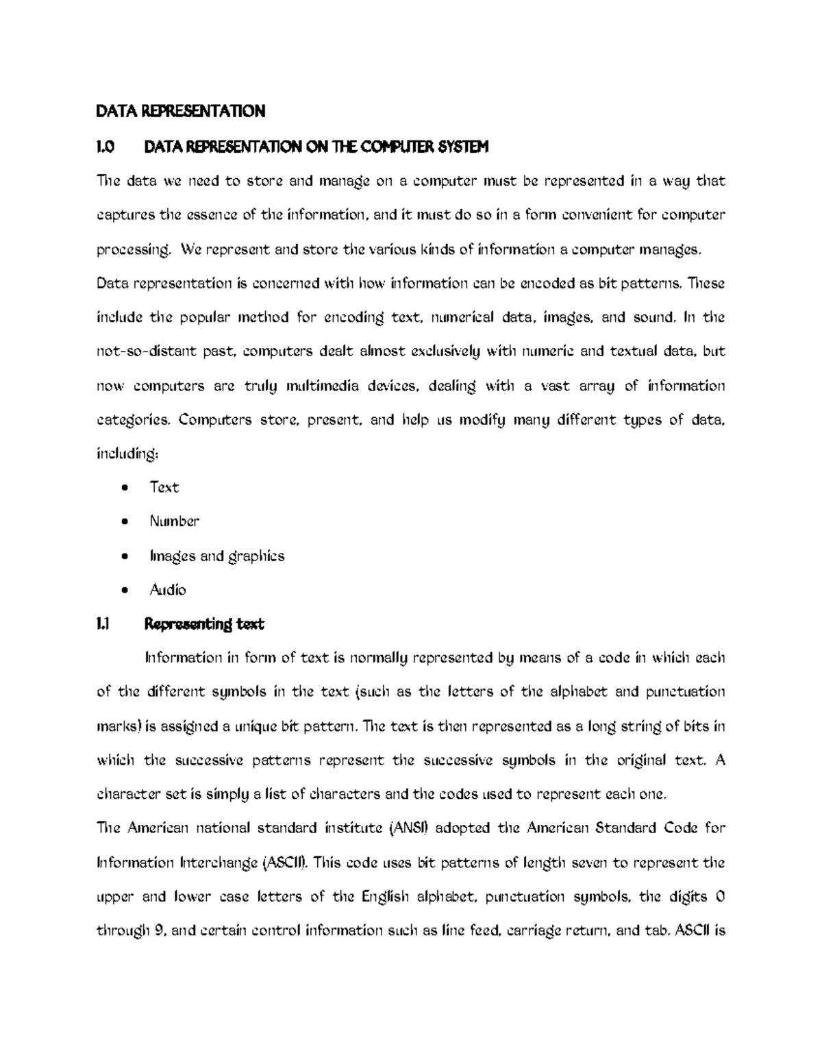 COS 101 2019-2020 Module 3: Data Representation in Computer Systems ...