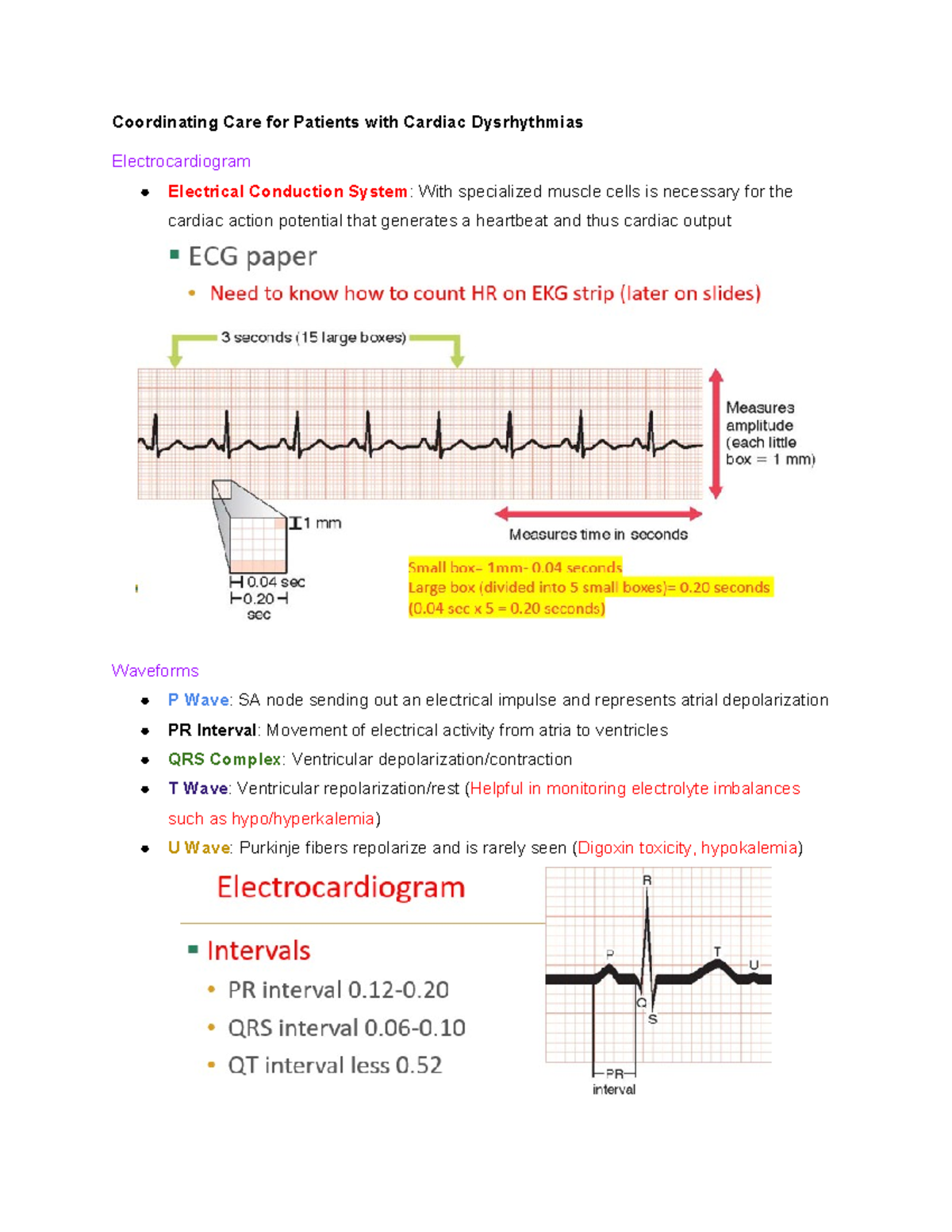 Med Surg 2 - Exam 3: Cardiac Dysrhythmias and ECG Waveforms - Studocu
