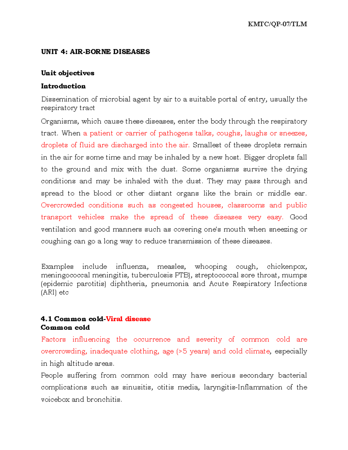 UNIT 4: COMMUNICABLE DISEASES - Overview and Management - Studocu