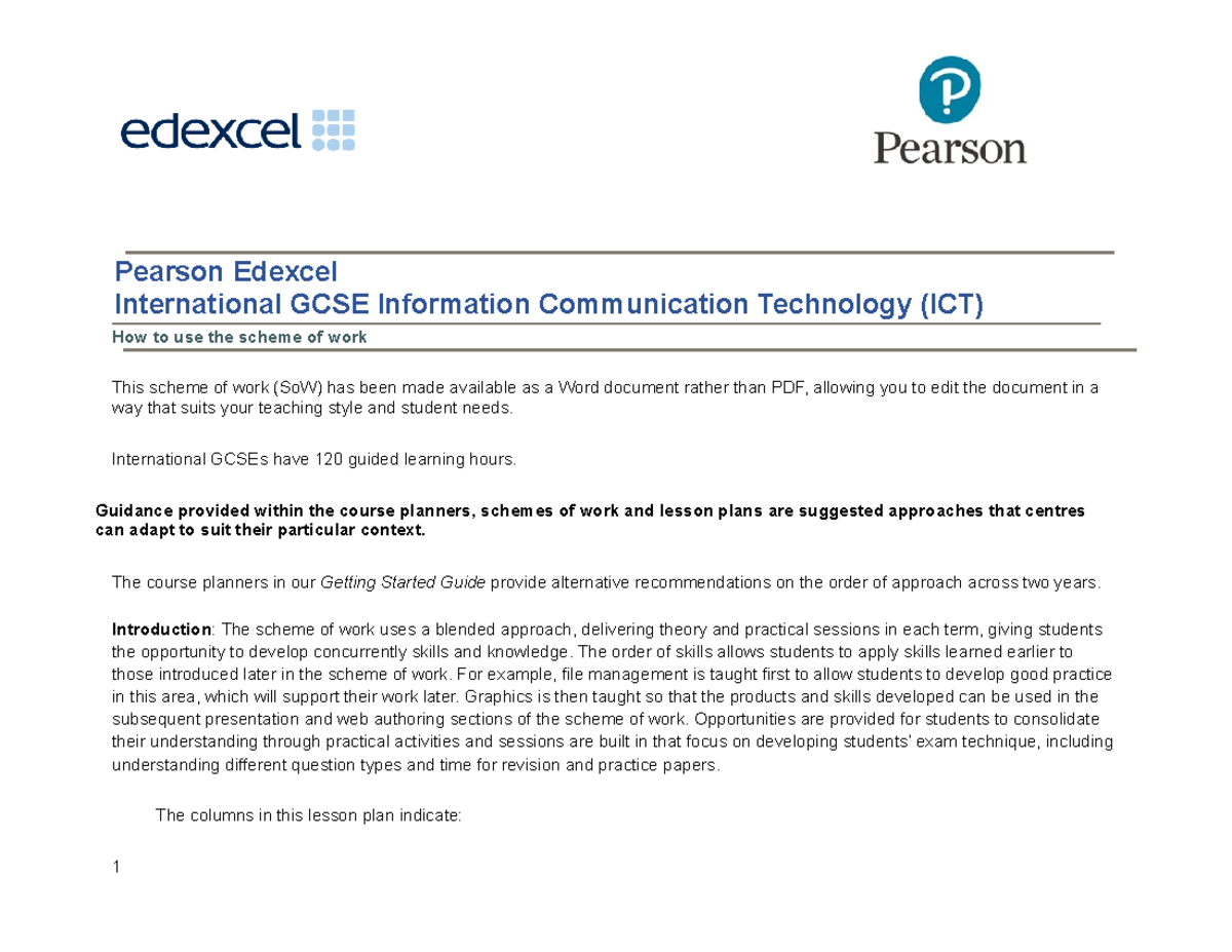 International GCSE ICT Scheme of Work: Comprehensive Teaching Guide - Studocu