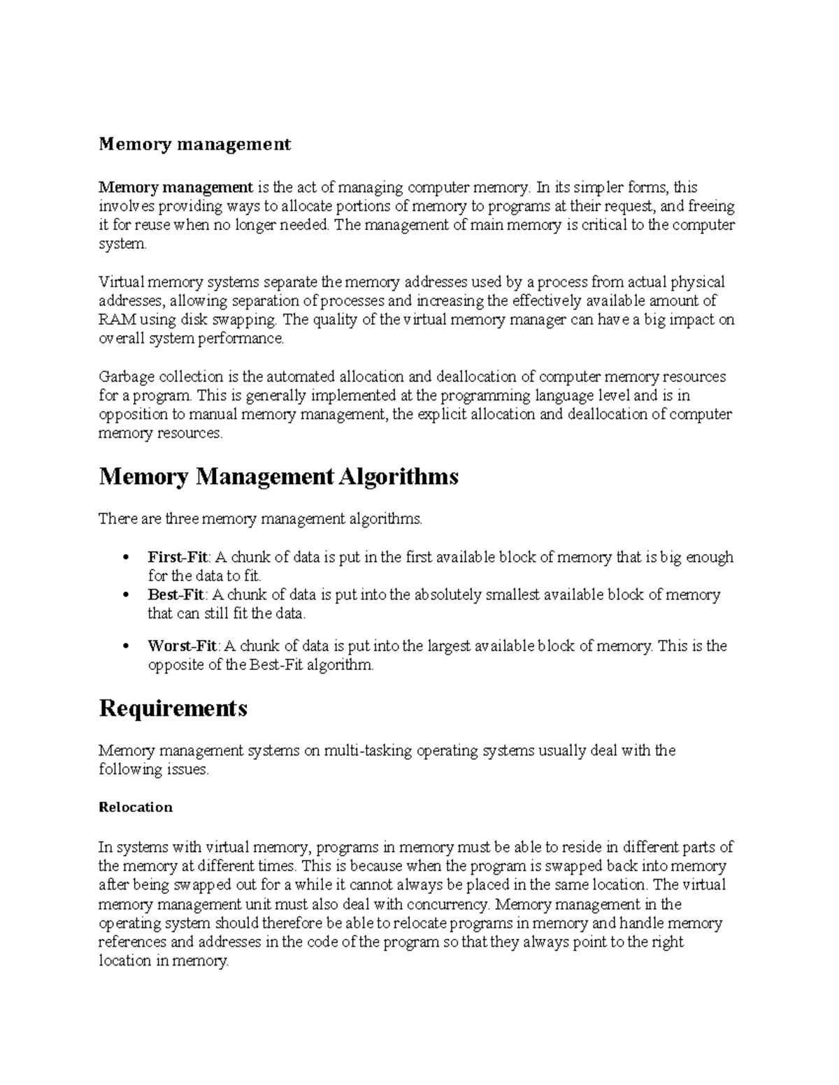 CST298 Memory Management Final Exam Notes and Key Concepts - Studocu