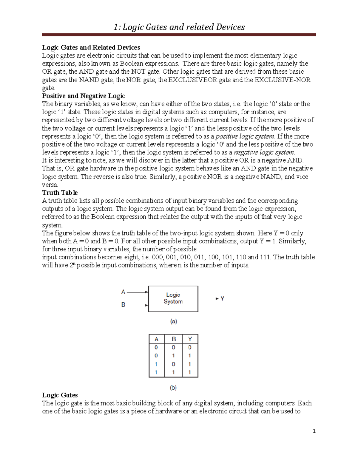 2-Logic Gates & Devices: Understanding Basics and Truth Tables - Studocu