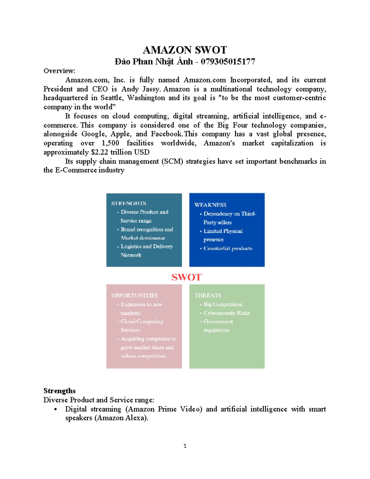 Amazon SWOT - AMAZON SWOT Đào Phan Nhật Ánh - 079305015177 Overview ...
