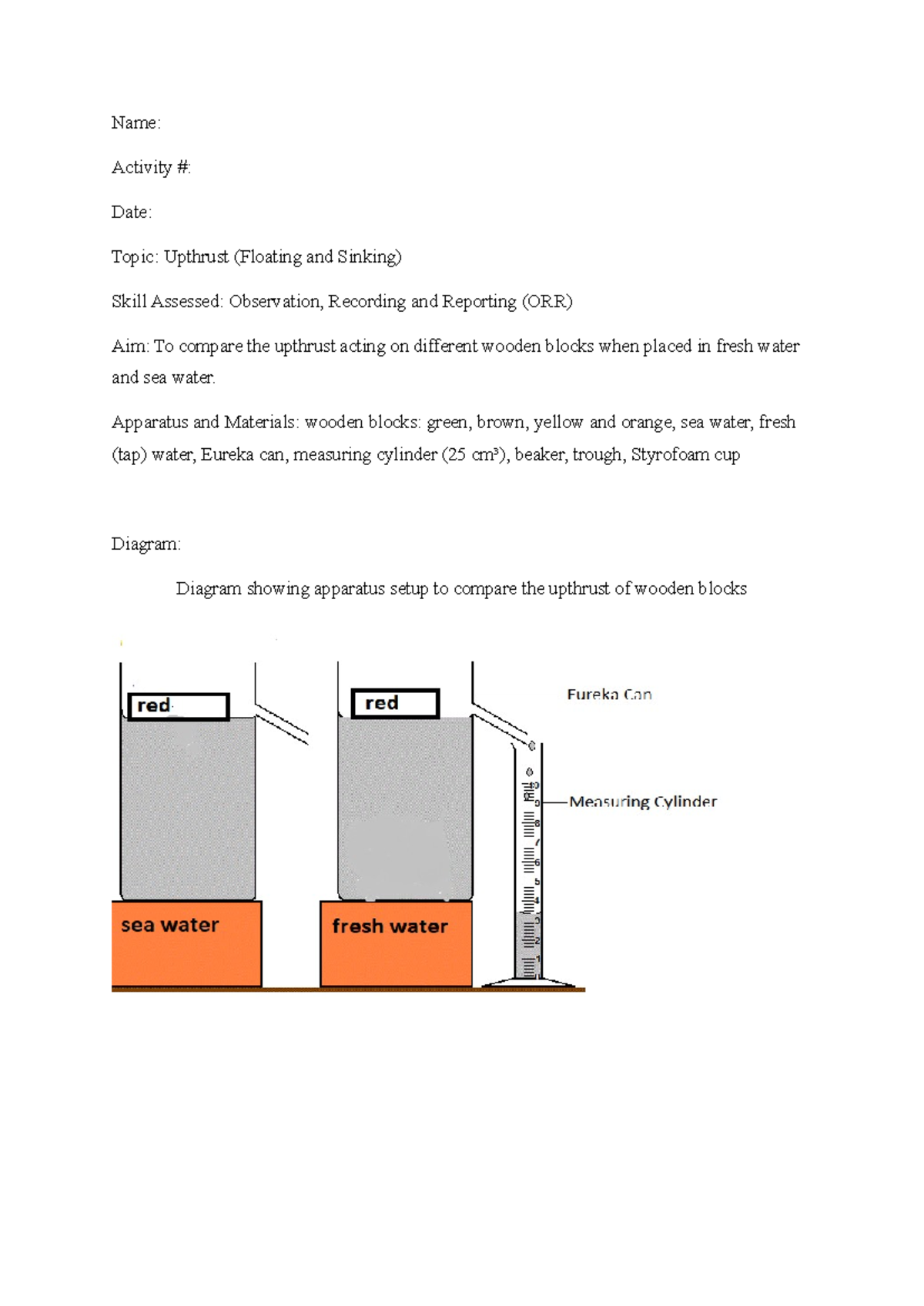 Upthrust SBA Outline: Comparing Floating & Sinking in Water - Studocu