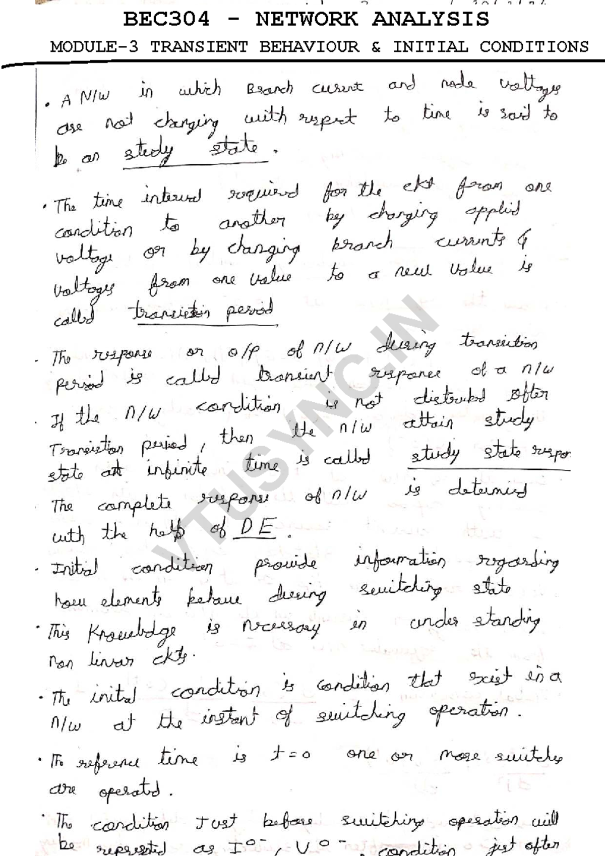 BEC304 Network Analysis: Module 3 Notes on Transient Behavior - Studocu