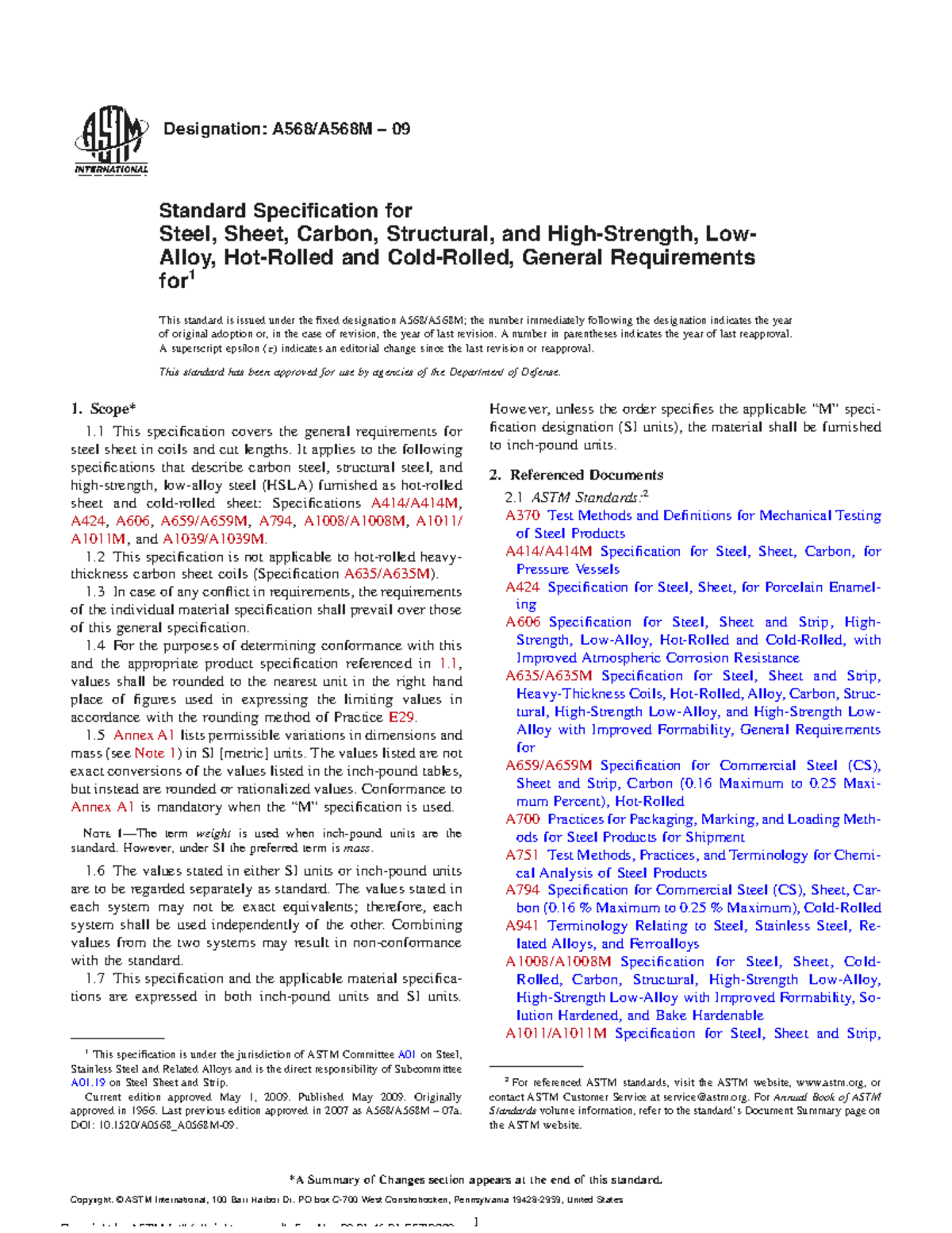 ASTM A568/A568M-09 Standard Specification for Carbon Steel Sheets - Studocu