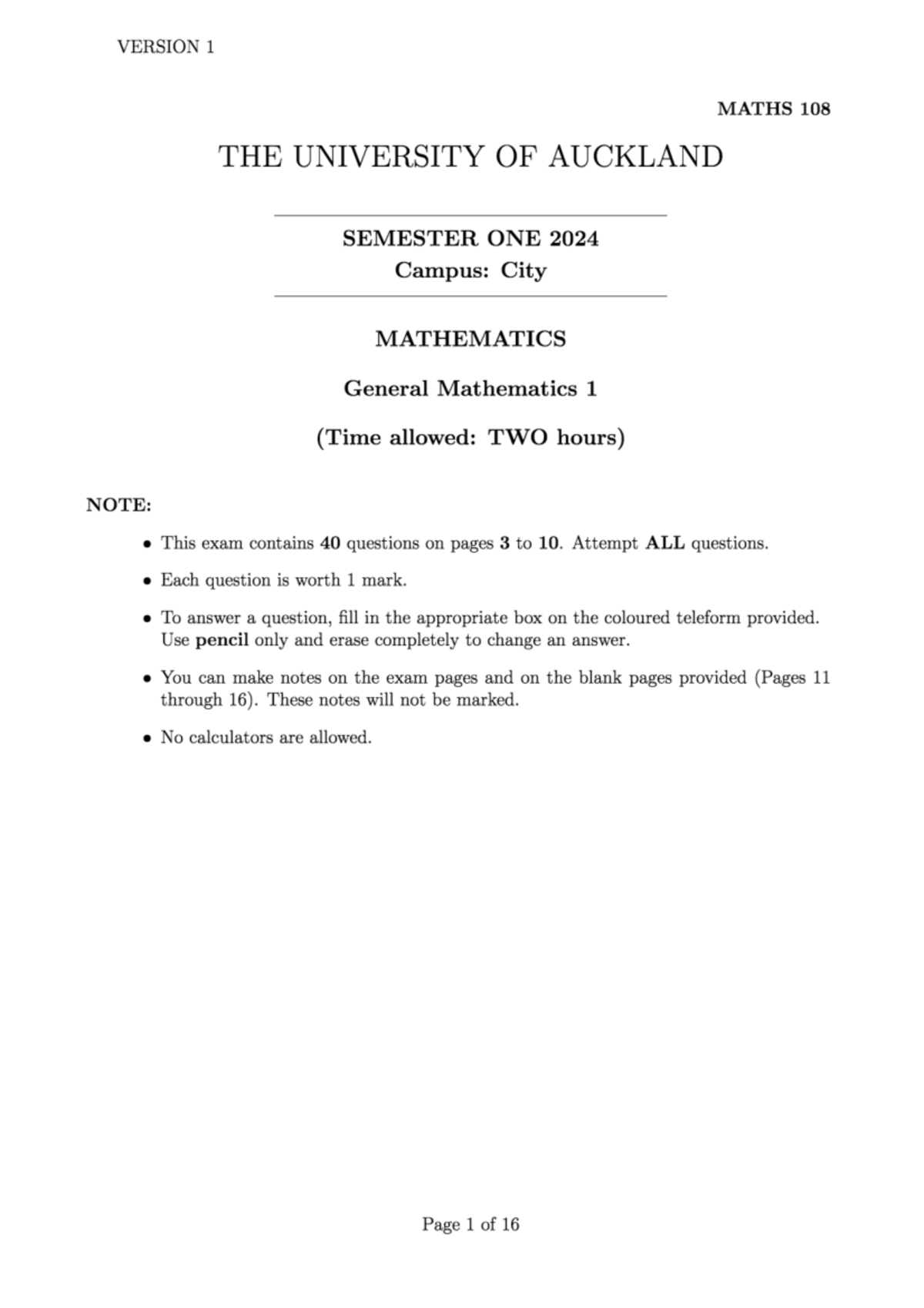 MATHS 108 Final Exam S1 2024 - General Mathematics 1 Questions - Studocu