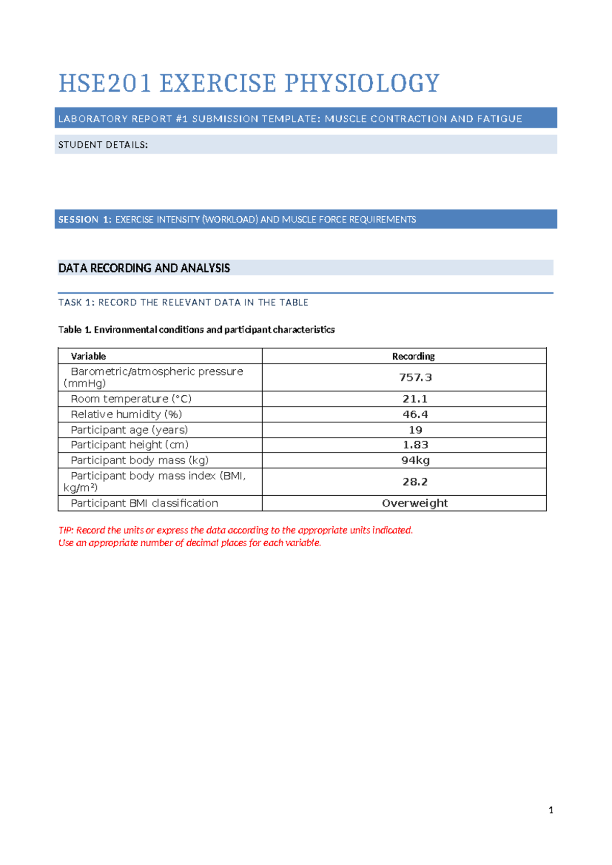 HSE201 Exercise Physiology Lab Report: Muscle Contraction & Fatigue ...