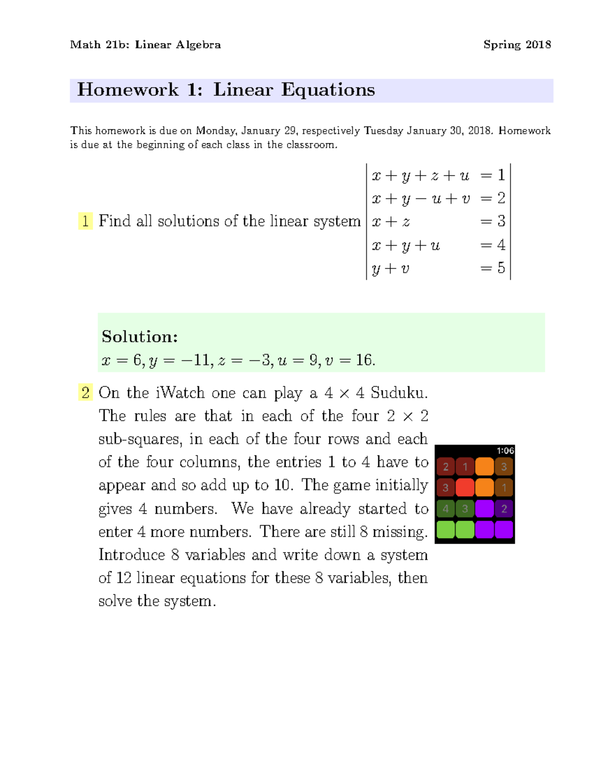 Hw01-sol - Harvard University - Course -Linear Algebra and Differential ...