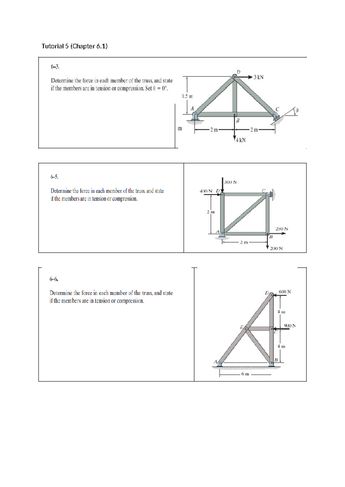Tutorial 5 (Chapter 6.1) Truss Frame Analysis: Forces & States - Studocu