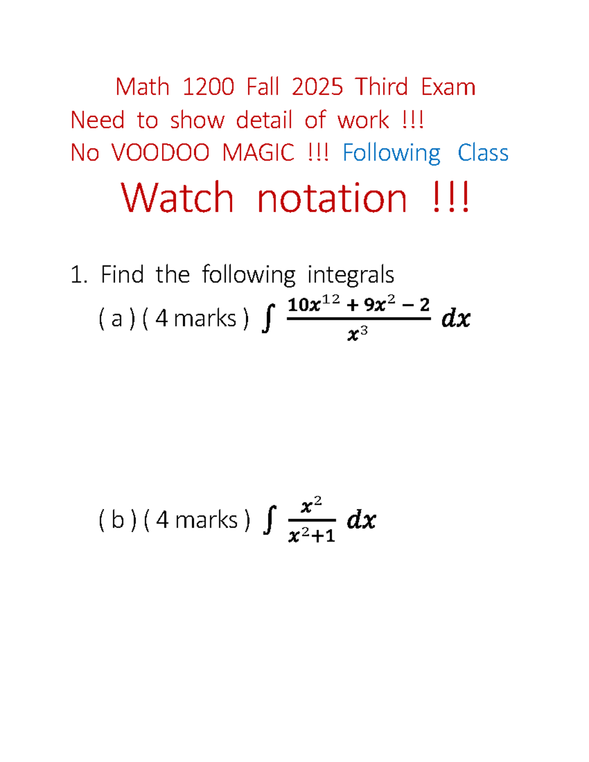 Math 1200 Fall 2025 Third Exam Detailed Solutions and Problems - Studocu