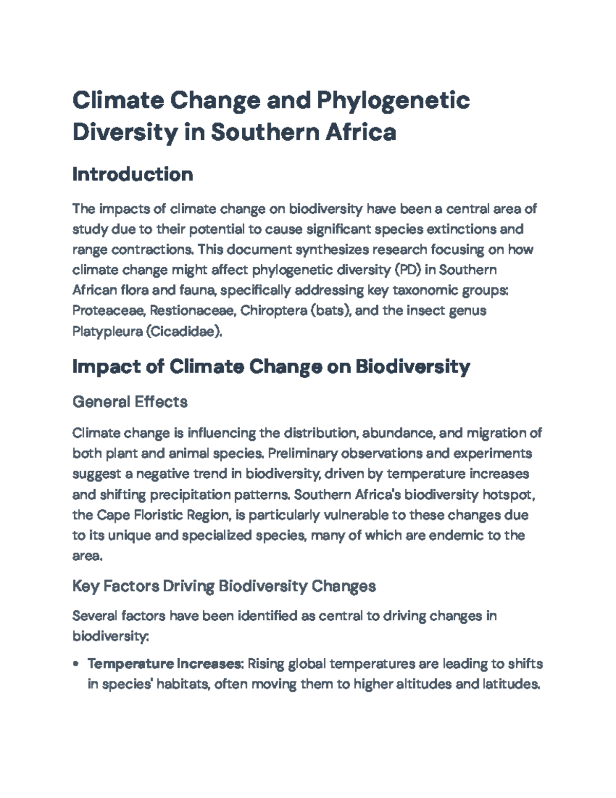 Impact of Climate Change on Phylogenetic Diversity in Southern Africa ...