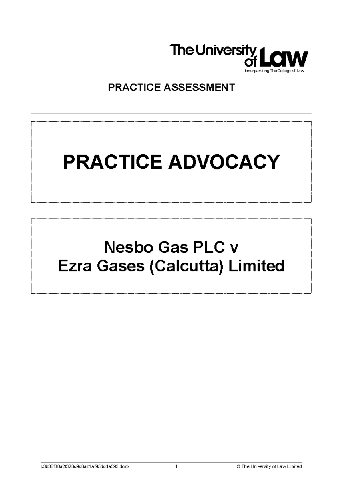LPC Advocacy Practice: Nesbo Gas PLC v Ezra Gases Case Study - Studocu