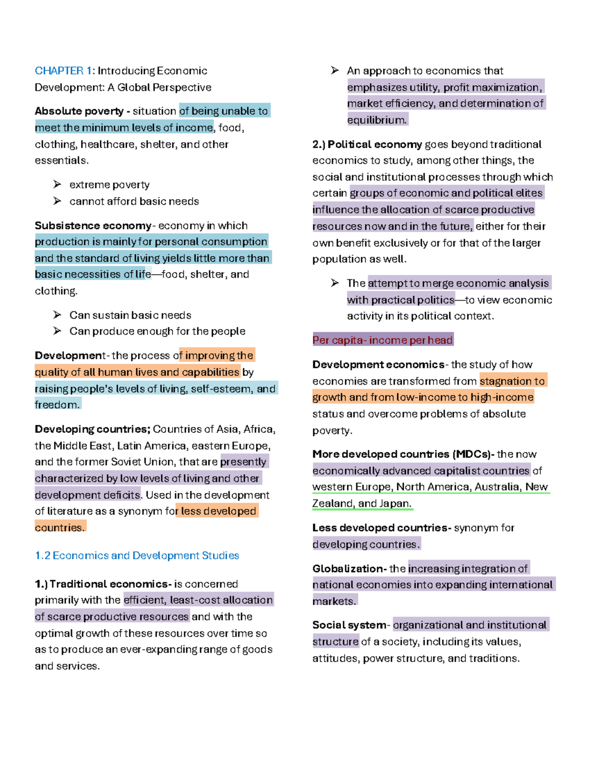 CHAPTER 1: Economic Development Overview and Key Concepts - Studocu