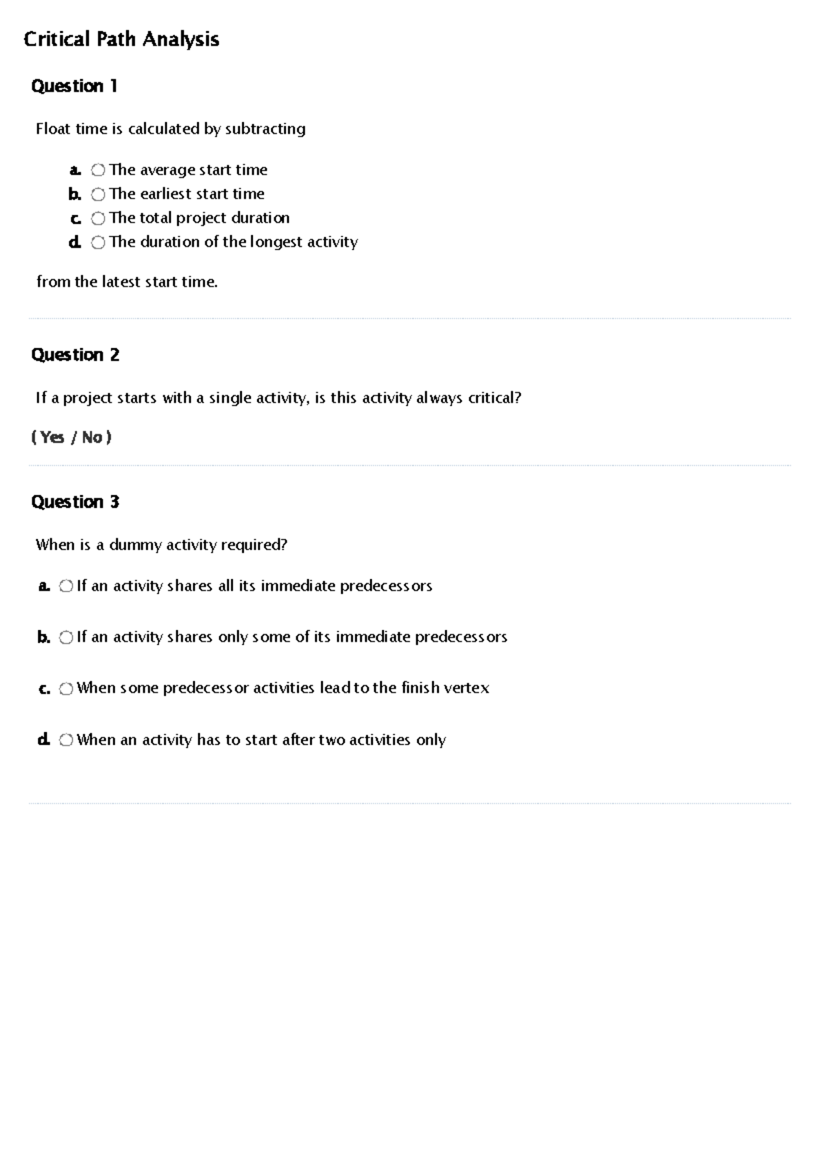 Critical Path Analysis Level 1 Solutions and Questions - Studocu