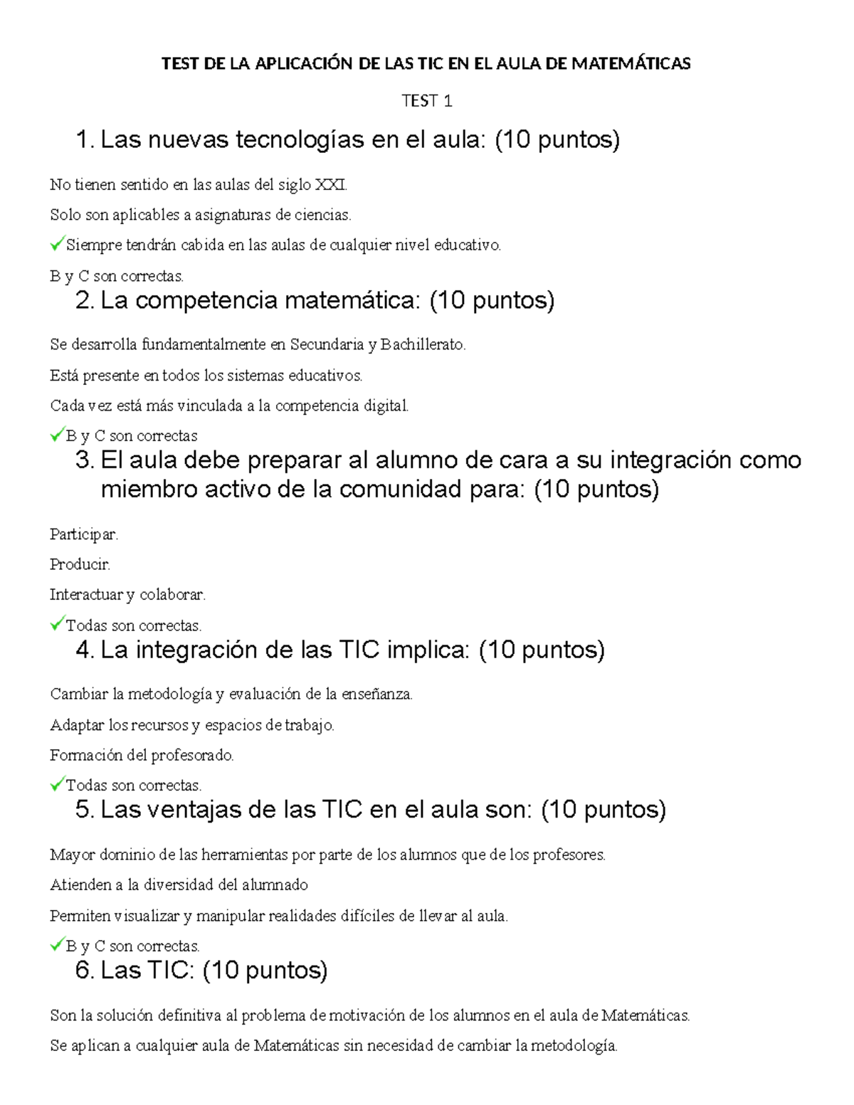 Evaluación de TIC en el Aula de Matemáticas: Test y Análisis - Studocu